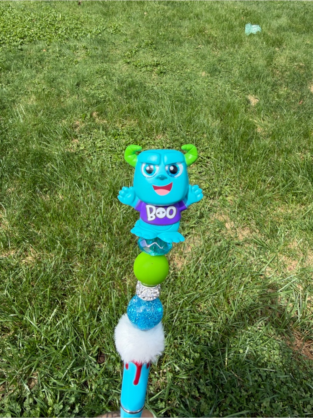 Blue & Green Boo Monster beaded pen